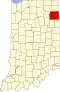 Harta statului Indiana indicând comitatul Allen