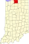 Harta statului Indiana indicând comitatul Saint Joseph