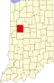 Harta statului Indiana indicând comitatul Tippecanoe