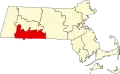 Harta statului (Commonwealth of) Massachusetts indicând comitatul Hampden