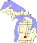 Harta statului Michigan indicând comitatul Eaton