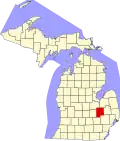 Harta statului Michigan indicând comitatul Genesee