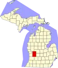 Harta statului Michigan indicând comitatul Kent