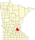 Harta statului Minnesota indicând comitatul Hennepin