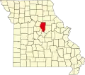 Harta statului Missouri indicând comitatul Boone