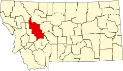 Harta statului Montana indicând comitatul Lewis and Clark