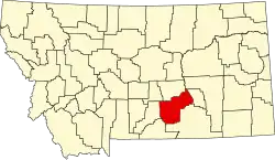 Harta statului Montana indicând comitatul Yellowstone