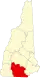 Harta statului New Hampshire indicând comitatul Hillsborough