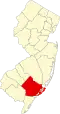 Hartă a statului New Jersey indicând comitatul Atlantic