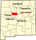 Harta statului New Mexico indicând comitatul Bernalillo