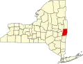 Map of New York highlighting Rensselaer County