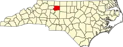 Harta statului Carolina de Nord indicând comitatul Forsyth