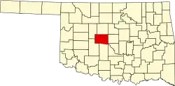 Harta statului Oklahoma indicând comitatul Canadian