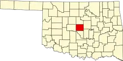 Harta statului Oklahoma indicând comitatul Oklahoma