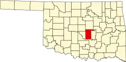 Harta statului Oklahoma indicând comitatul Pottawatomie