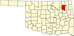Harta statului Oklahoma indicând comitatul Rogers