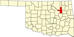 Harta statului Oklahoma indicând comitatul Tulsa