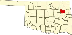 Harta statului Oklahoma indicând comitatul Wagoner