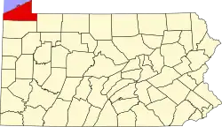 Harta statului Pennsylvania indicând comitatul Erie