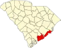 Harta statului South Carolina indicând comitatul Charleston