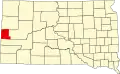 Harta statului South Dakota indicând comitatul Lawrence