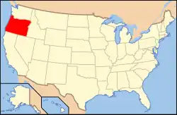 Harta Statelor Unite cu statul Oregon indicat