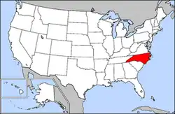 Harta Statelor Unite cu statul Carolina de Nord indicat