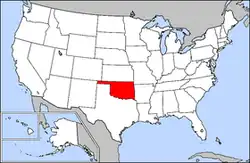 Harta Statelor Unite cu statul Oklahoma indicat