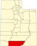 Harta statului Utah indicând comitatul Kane