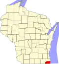 Harta statului Wisconsin indicând comitatul Kenosha