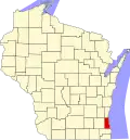 Harta statului Wisconsin indicând comitatul Milwaukee