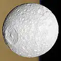Mimas before Saturn's limb (color added)(February 13, 2010).