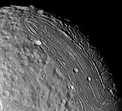 Fractured surface of Miranda