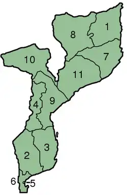 Map of Mozambique with the province highlighted