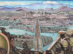 Pictură murală ilustrând orașul aztec Tenochtitlan (Palacio Nacional, Mexico City)