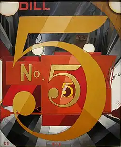 Am Văzut Figura 5 în Aur; de Charles Demuth; 1928; 90,2 × 76,2 cm; Muzeul Metropolitan de Artă (New York City)
