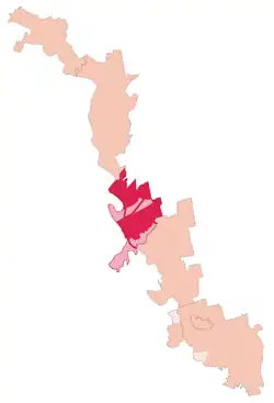 Localizare pe harta Transnistriei. Cu roșu-închis este teritoriul controlat de republica separatistă, iar cu roșu-deschis, teritoriul controlat de RM.