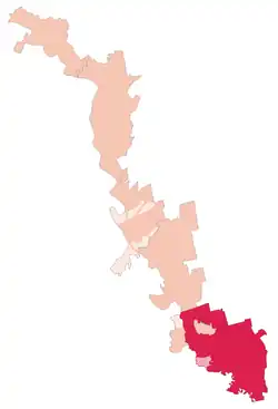 Localizare pe harta Transnistriei, inclusiv teritoriile revendicate (roșu-semi-deshis) și cele aflate sub controlul administrativ al raionului ca urmare a războiului din 1992.