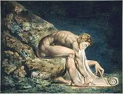 Newton; de William Blake; 1795; imprimare color, stilou și cerneală, acuarelă; 46 x 60&nbsp;cm; Tate Britain (Londra)