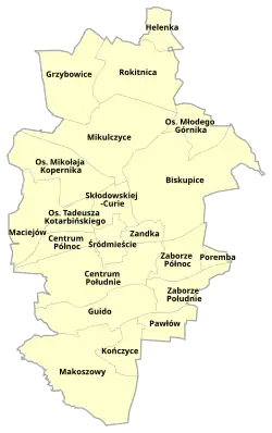 Zabrze - Cartiere şi zone
