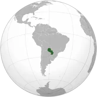 Amplasarea de Paraguay (verde) în America de Sud