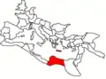 Imperiul Roman cu provincia Creta et Cirenaica evidențiată cu roșu