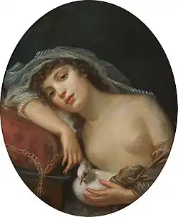 Fată cu un porumbel; de Anna Rajecka; 1789-1790; pastel pe hârtie; 64 x 53&nbsp;cm; Muzeul Național din Varșovia (Polonia)