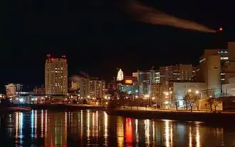 Downtown Rochester reflected in south Silver Lake