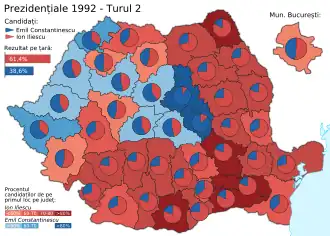 Distribuția geografică a voturilor pentru funcția de Președinte al României (turul doi)