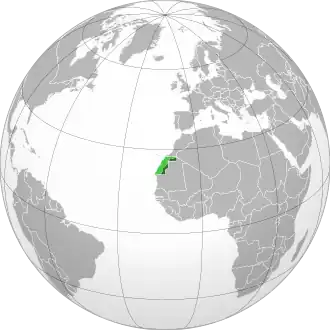 Amplasarea Saharei Occidentale (verde-închis) în Africa