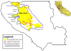 Localizarea San Jose în limitele Comitatul Santa Clara, California