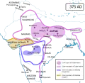 Imperiul în anul 375 în timpul domniei lui Samudragupta