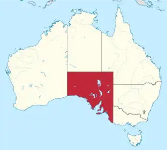 Poziția localității Australia de Sud