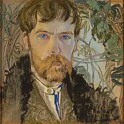 Autoportret; de Stanisław Wyspiański; 1902; pastel pe hârtie; 37,5&nbsp;cm x 36,8&nbsp;cm; Muzeul Național al Poloniei